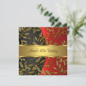 40e verjaardag Elegant Red Gold Floral Black Kaart (Staand voorkant)