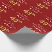 40e verjaardag: Elegant, rood, Faux Gold look Cadeaupapier (Hoek)