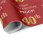 40e verjaardag: Elegant, rood, Faux Gold look Cadeaupapier (Rol Hoek)