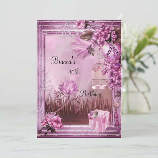 40e verjaardag Elegant roze roze roze doos Kaart (Staand voorkant)
