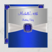 40e verjaardag Elegant Silver White Blue Jewel Kaart (Voorkant / Achterkant)