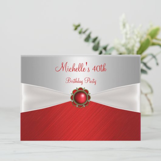 40e verjaardag Elegant Silver White Jewel Kaart (Staand voorkant)