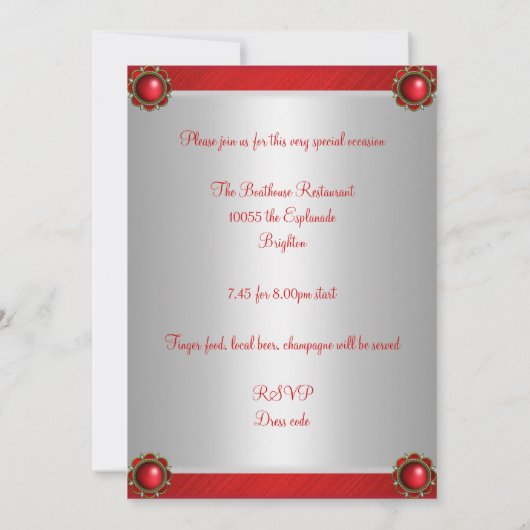 40e verjaardag Elegant Silver White Jewel Kaart (Achterkant)