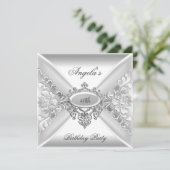 40e verjaardag Elegant Silver White Jewel Kaart (Staand voorkant)