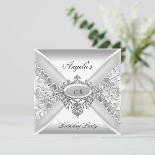 40e verjaardag Elegant Silver White Jewel Kaart (Staand voorkant)