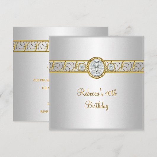 40e verjaardag Elegant wit goud diamanten juweel Kaart (Voorkant / Achterkant)