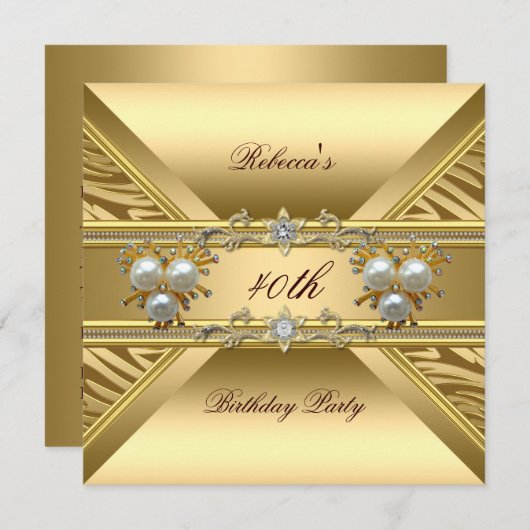40e verjaardag Elegant Zebra Gold Pearl Jewels Kaart (Voorkant / Achterkant)