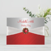 40e verjaardag Elegant Zilver Wit Rood Juweel Kaart (Staand voorkant)