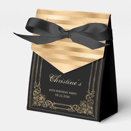 40e verjaardag Elegant zwart goud omlijst script Bedankdoosjes (Voorkant Zijde)