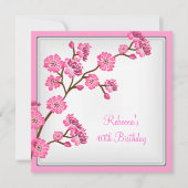 40e verjaardag Elegante Aziatische roze bloemen Kaart (Voorkant)
