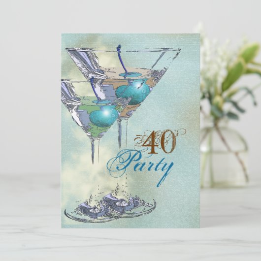 40e verjaardag elegante blauw bruin kaart (Staand voorkant)