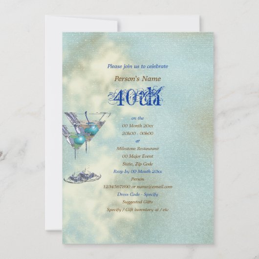 40e verjaardag elegante blauwe bruine kaart (Achterkant)