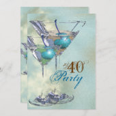 40e verjaardag elegante blauwe bruine kaart (Voorkant / Achterkant)