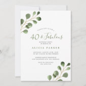 40e verjaardag elegante eucalyptus groen feest kaart (Voorkant)