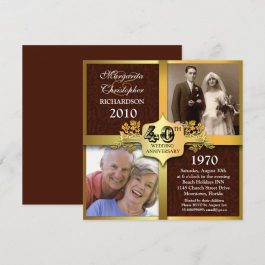 40e verjaardag elegante fotouitnodigingen kaart (Voorkant / Achterkant)