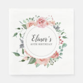 40e verjaardag Elegante roze rozenbloem Servet (Voorkant)