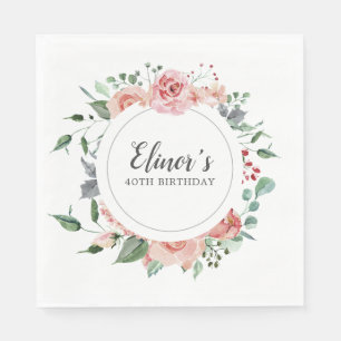 40e verjaardag Elegante roze rozenbloem Servet