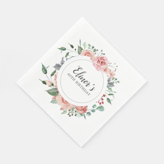 40e verjaardag Elegante roze rozenbloem Servet (Hoek)