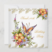 40e verjaardag Elegante witte roze gele bloemen Kaart (Voorkant)