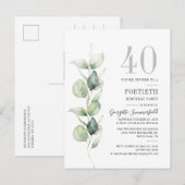 40e verjaardag Eucalyptus Botanische Partij Uitnodiging Briefkaart (Voorkant / Achterkant)