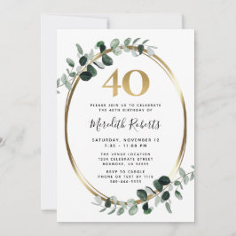 40e verjaardag Eucalyptus Gold Metallic Party Kaart