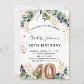 40e verjaardag eucalyptus greenery glitter elegant kaart (Voorkant)
