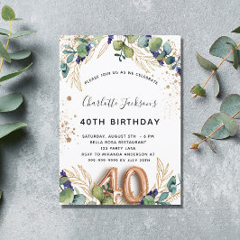 40e verjaardag eucalyptus greenery glitter elegant kaart