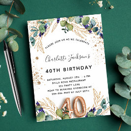 40e verjaardag eucalyptus greenery glitter elegant uitnodiging briefkaart