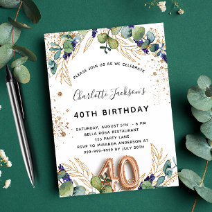 40e verjaardag eucalyptus greenery glitter elegant uitnodiging briefkaart