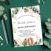 40e verjaardag eucalyptus greenery glitter elegant uitnodiging briefkaart