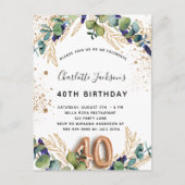 40e verjaardag eucalyptus greenery glitter elegant uitnodiging briefkaart (Voorkant)