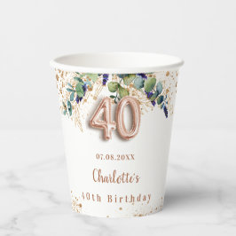 40e verjaardag eucalyptus greenery glitter name papieren bekers