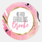 40e verjaardag Fabulous Abstract Roze Zwart Retro Ronde Sticker (Voorkant)
