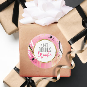 40e verjaardag Fabulous Abstract Roze Zwart Retro Ronde Sticker