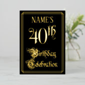 40e verjaardag — Fancy script en aangepaste naam Folie Uitnodiging (Staand Voorkant)
