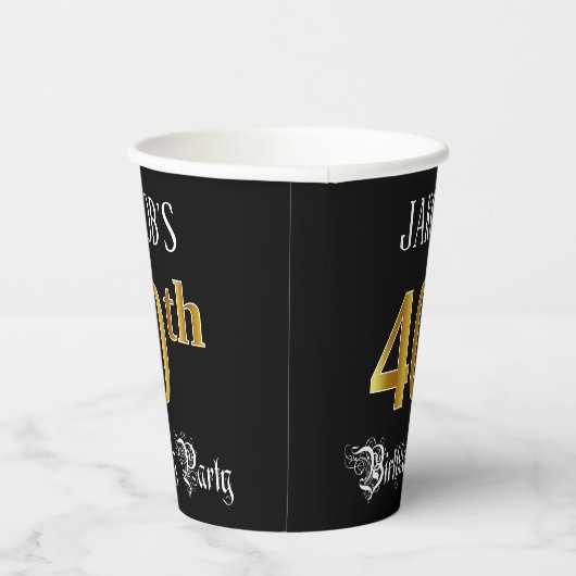 40e verjaardag — Fancy script, Faux Gold look Papieren Bekers (Rechts)