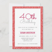 40e verjaardag Faux Red Glitter Kaart (Voorkant)