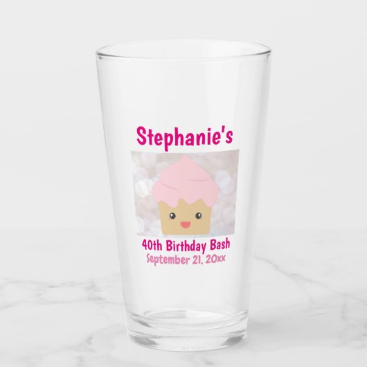 40e verjaardag Favor Cute Pink Cupcake Beer Pint Glas (Voorkant)