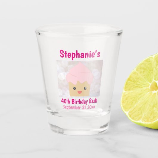 40e verjaardag Favor Cute Pink Cupcake Shot Glas (Voorkant)
