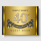 40e verjaardag feest gastenboek zwart goud (Voorkant)