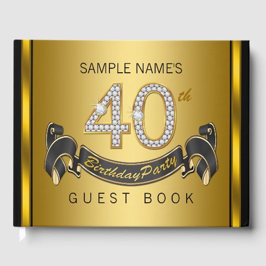40e verjaardag feest gastenboek zwart goud (Voorkant)