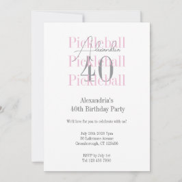 40e Verjaardag Feest Pickleball Roze Typografie Kaart