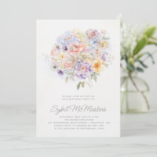 40e Verjaardag Feest Waterverf Bloemenboeket Kaart (Staand voorkant)