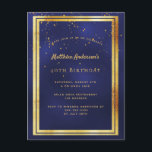 40e verjaardag feestje blauwe gouden glimmende uit briefkaart<br><div class="desc">Een trendy,  moderne 40e verjaardag uitnodigingskaart voor mannen,  jongens,  mannen. Een donkerblauwe,  marineblauwe achtergrond. De blauwe kleur is ongelijk. Met een faux gouden lijst en gouden confetti strooi,  goudkleurige letters. Sjablonen voor uw feestinformatie. Terug: gewoon briefkaart ontwerp.</div>