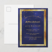 40e verjaardag feestje blauwe gouden glimmende uit briefkaart (Voorkant / Achterkant)