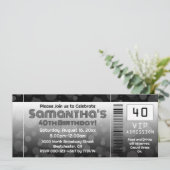 40e verjaardag feestuitnodiging, zwart ticket kaart (Staand voorkant)