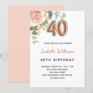 40e verjaardag floraal roos goud eucalyptus greene kaart