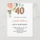 40e verjaardag floraal roos goud eucalyptus greene uitnodiging briefkaart (Voorkant)