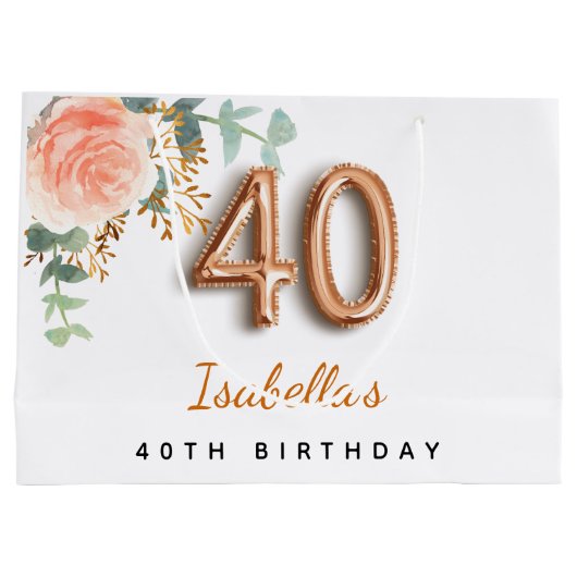 40e verjaardag floraal roos goud eucalyptusverjaar groot cadeauzakje (Achterkant)