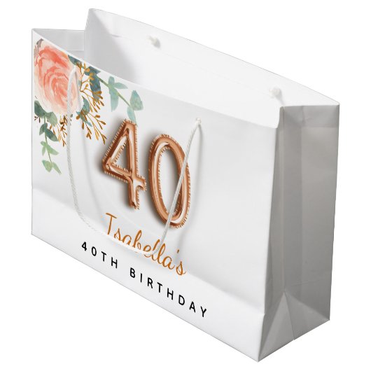 40e verjaardag floraal roos goud eucalyptusverjaar groot cadeauzakje (Voorkant Gekanteld)